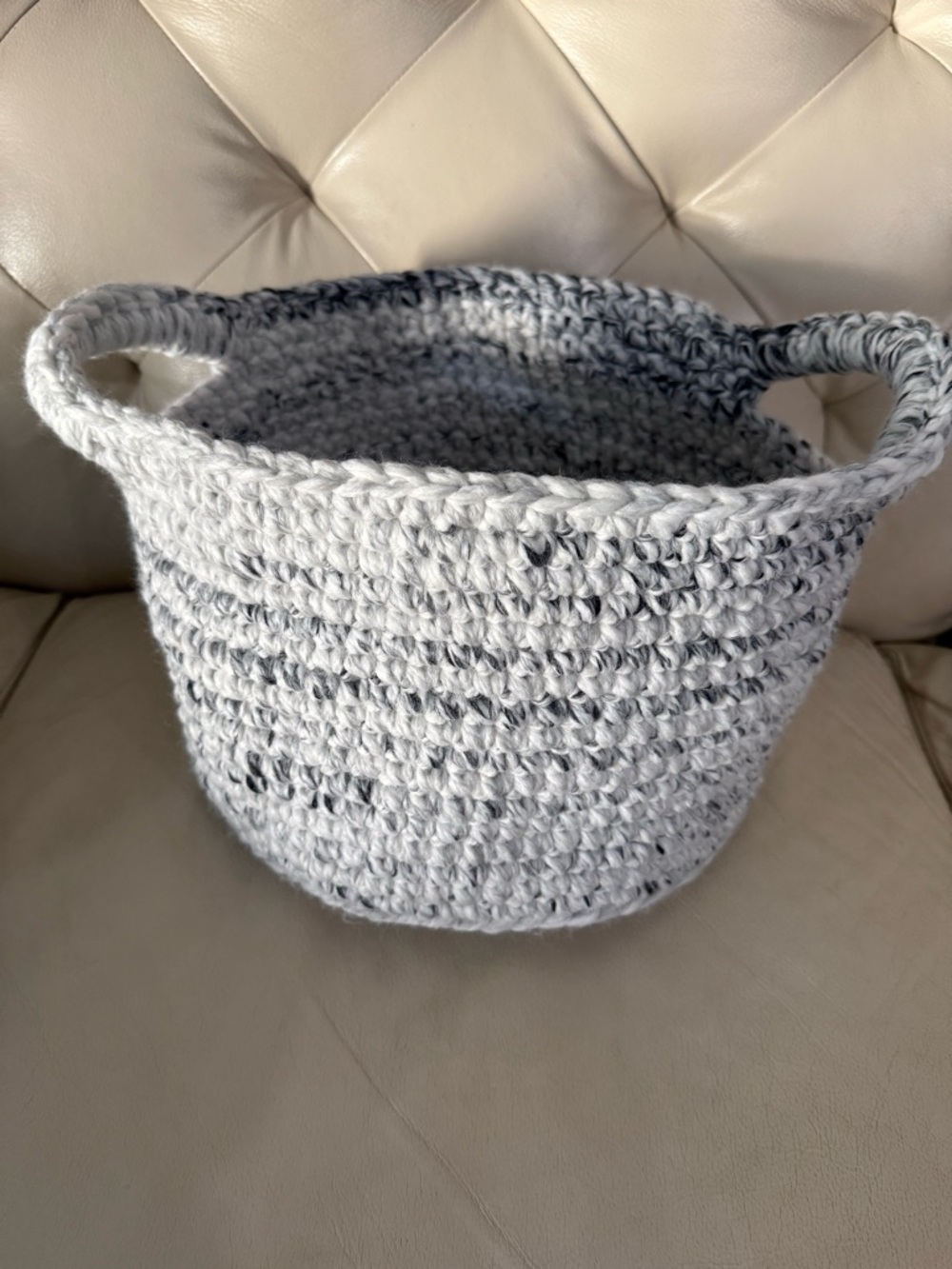 Handcrafted Light Gray Crochet Storage Basket with Handles